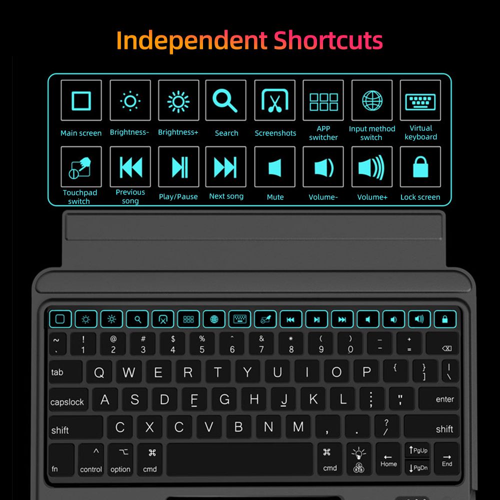 Detachable Tablet Bt Keyboard Case With Touchpad Pen Slot