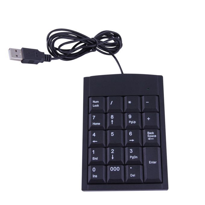 USB Wired Numeric Keyboard Keypad Adapter 19 Keys For Laptop PC Black
