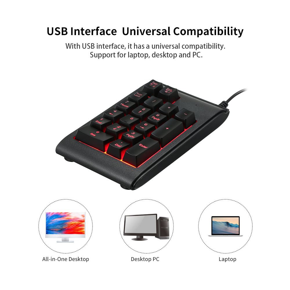 USB Wired 19 Keys Mechanical Mini Numeric Keypad With LED