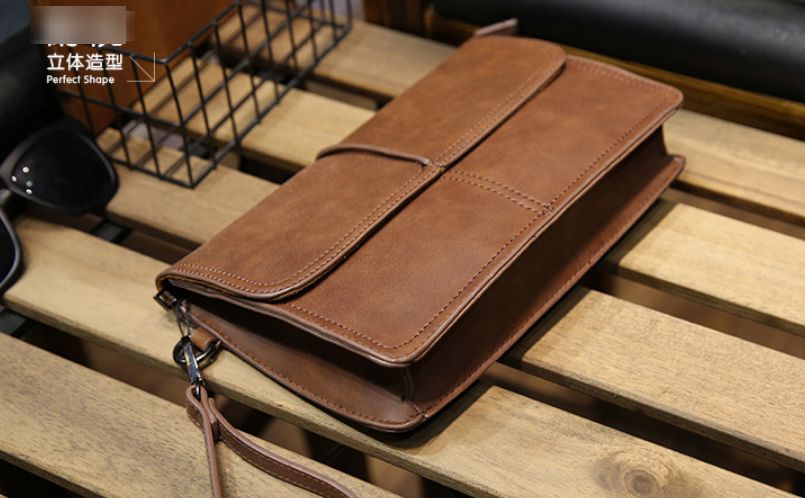 Spacious Classic Men PU Leather Clutch Bag/Wallet With Zip,Wrist Strap