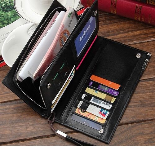 Executive Mens Long Wallet Zipper Multifunction Hand Bag-Black