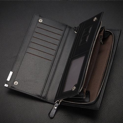 Executive Mens Long Wallet Zipper Multifunction Hand Bag-Black
