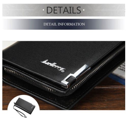 Executive Mens Long Wallet Zipper Multifunction Hand Bag-Black