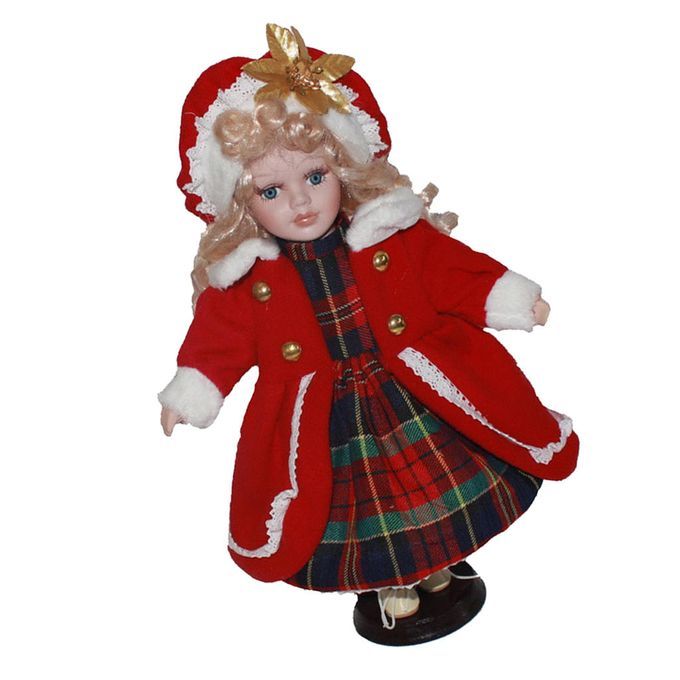 Red Plaid Dress 12 Inch Porcelain Female Dolls