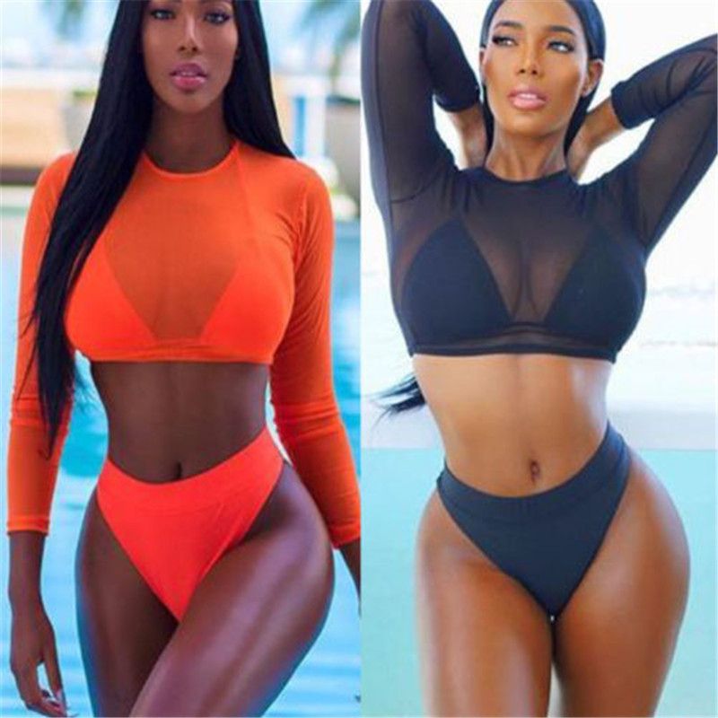Summer Women Triangle Three-Piece Suit Bikini Set Bandage Push-Up Swimsuit Bathing Beachwear  Green KIP