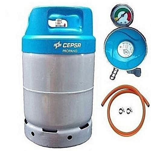 12.5kg Gas Cylinder With Metered Regulator, Hose & Clips - Blue Cap