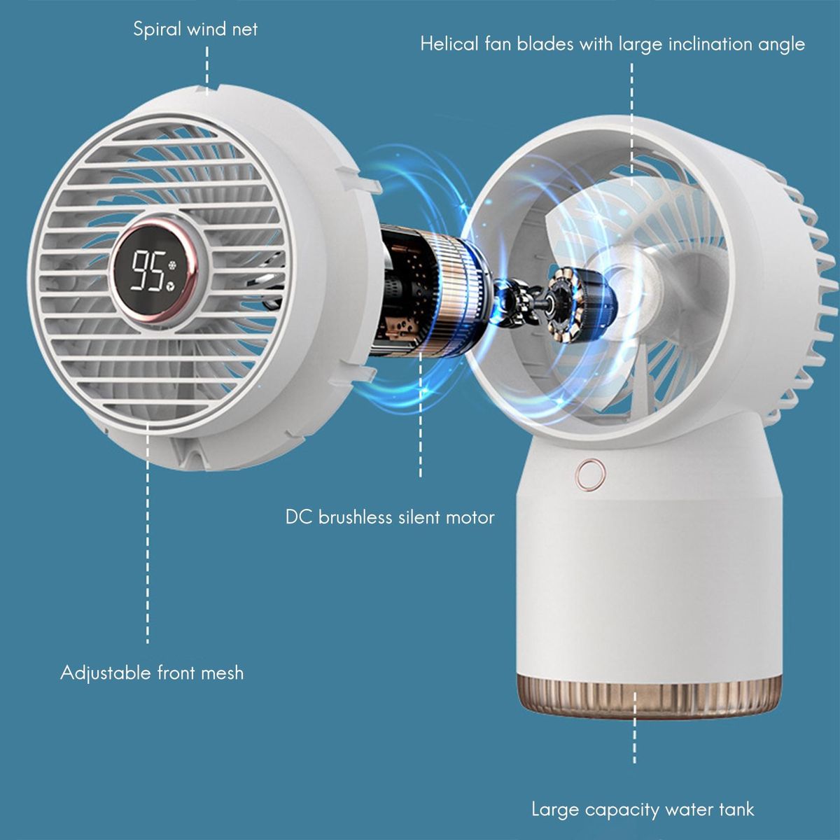 Mini Air Conditioner Air Cooler Fan USB Portable Air Conditioner Personal Space Air Cooling Refrigeration Fan Blue