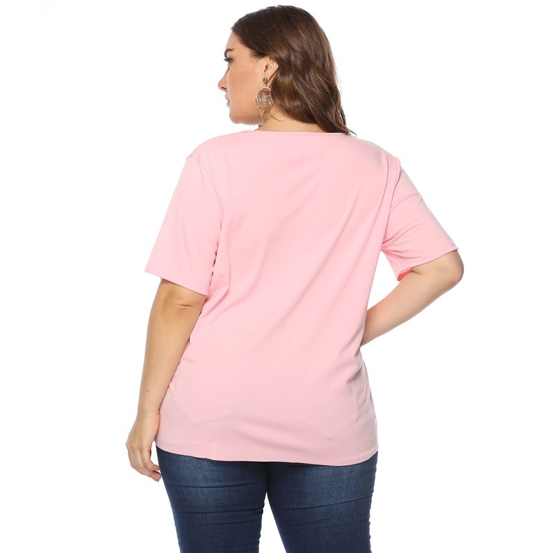 L-4XL Women Big Size Round Neck Short Sleeve Hollow-out Plus Size Tops 1734