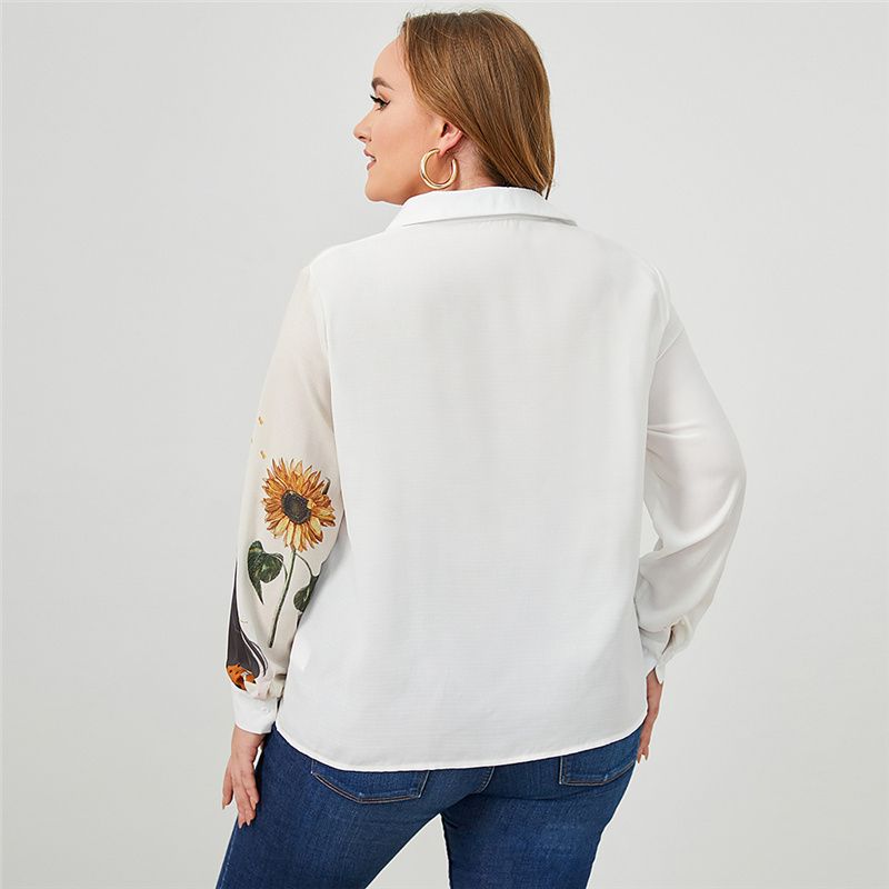 2918 L-4XL Women Long Sleeves Front Button Work Plus Size Blouse White