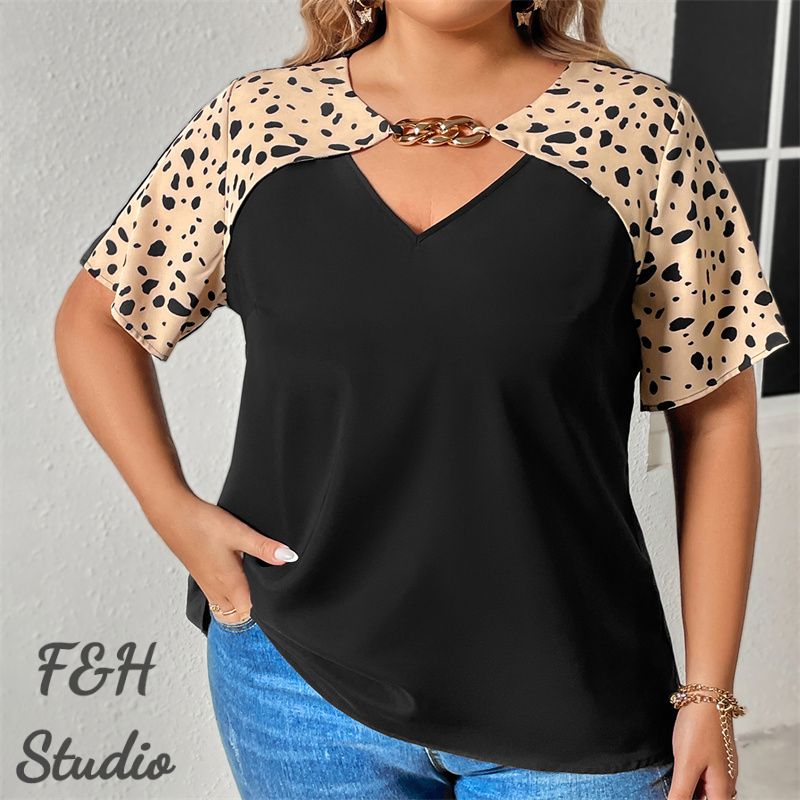 F&H 3645 XL-4XLShort Sleeve Top With Irregular Neck Black