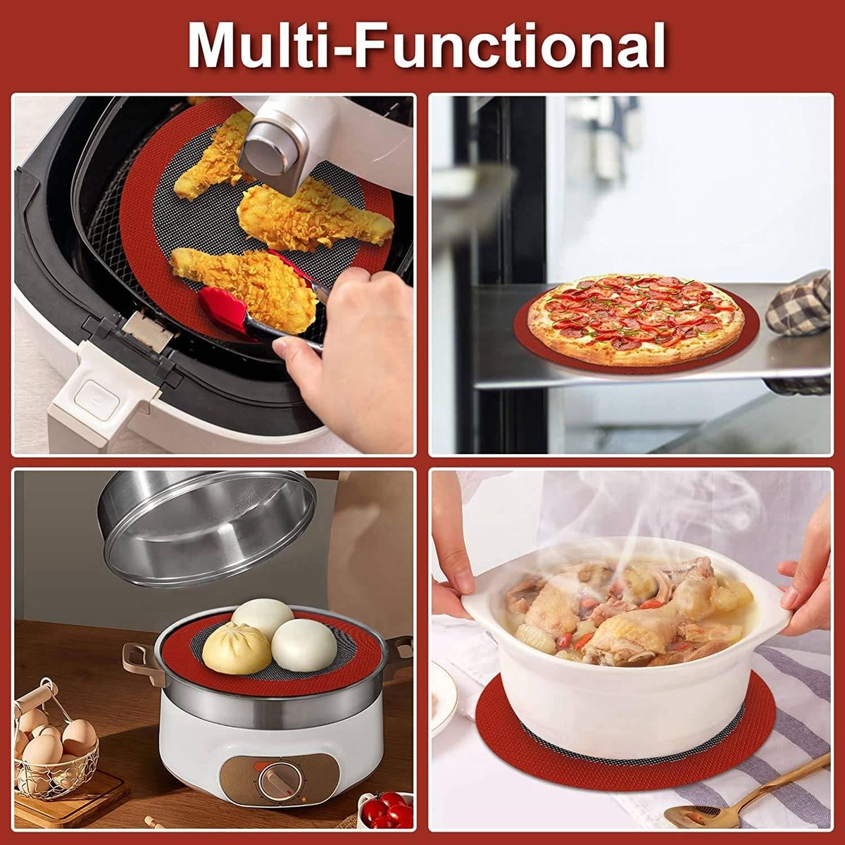 8 Inch Air Fryer Liners Multi-Purpose Air Fryer Liners Air Fryer Liner Round Reusable Non-Stick Air Fryer Basket Mat
