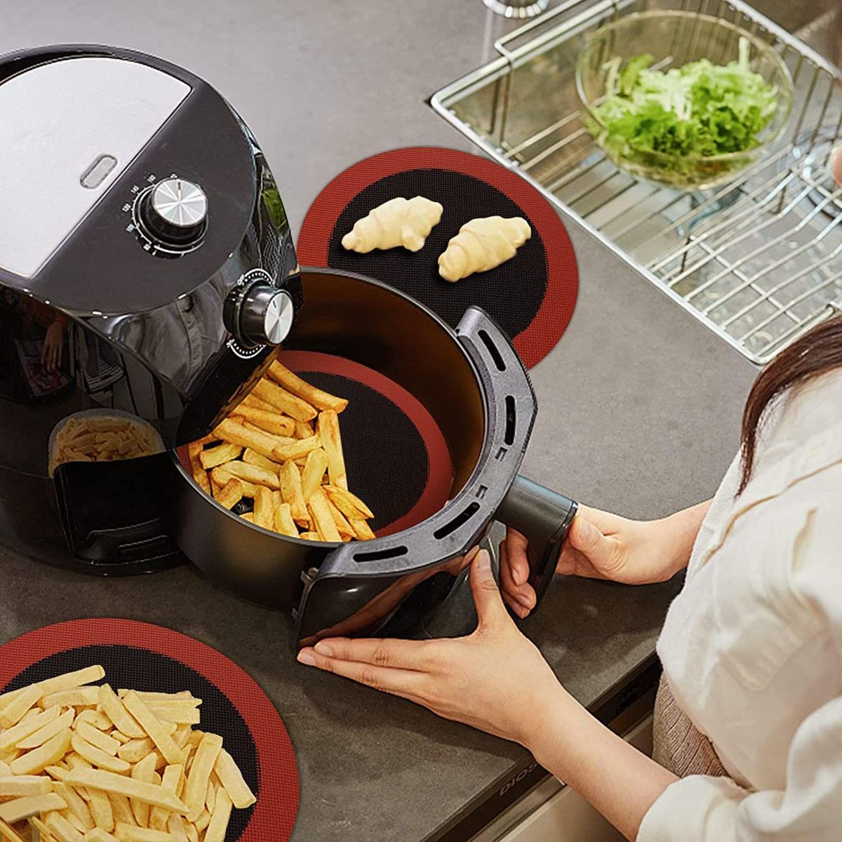 8 Inch Air Fryer Liners Multi-Purpose Air Fryer Liners Air Fryer Liner Round Reusable Non-Stick Air Fryer Basket Mat
