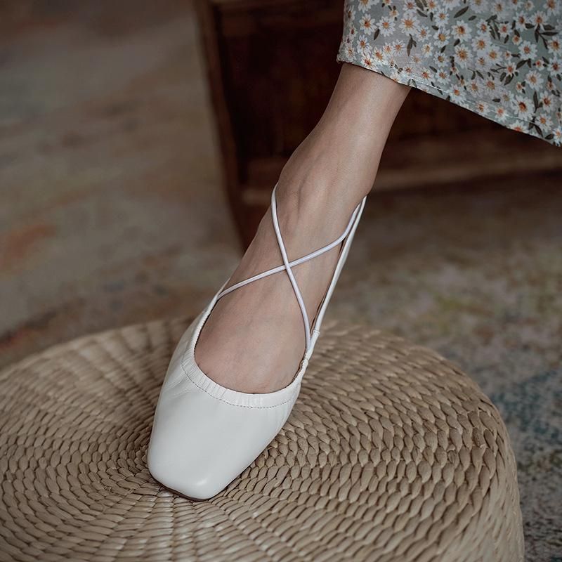 Spring and summer new cow leather small fresh cross with shallow soft sole single women's flat