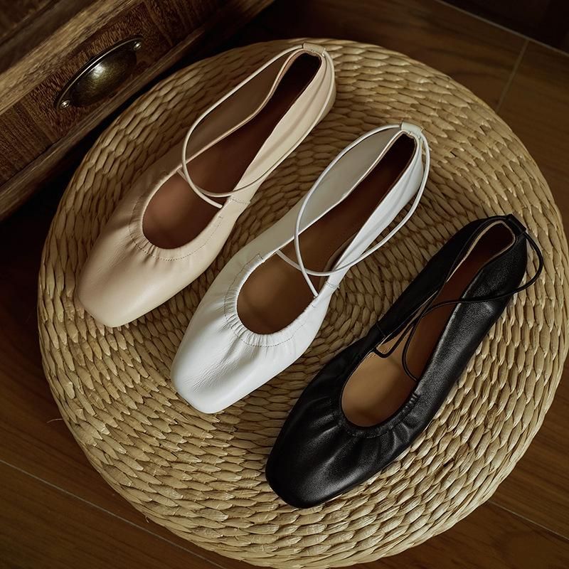 Spring and summer new cow leather small fresh cross with shallow soft sole single women's flat
