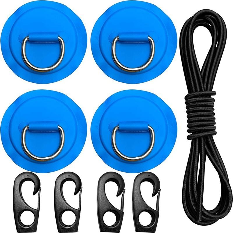 Pad Eye Cord KitD-Ring Bungee Shock CordHooks-Deck Lashing Ring with Plate for Boat Kayak AccessoriesBlue