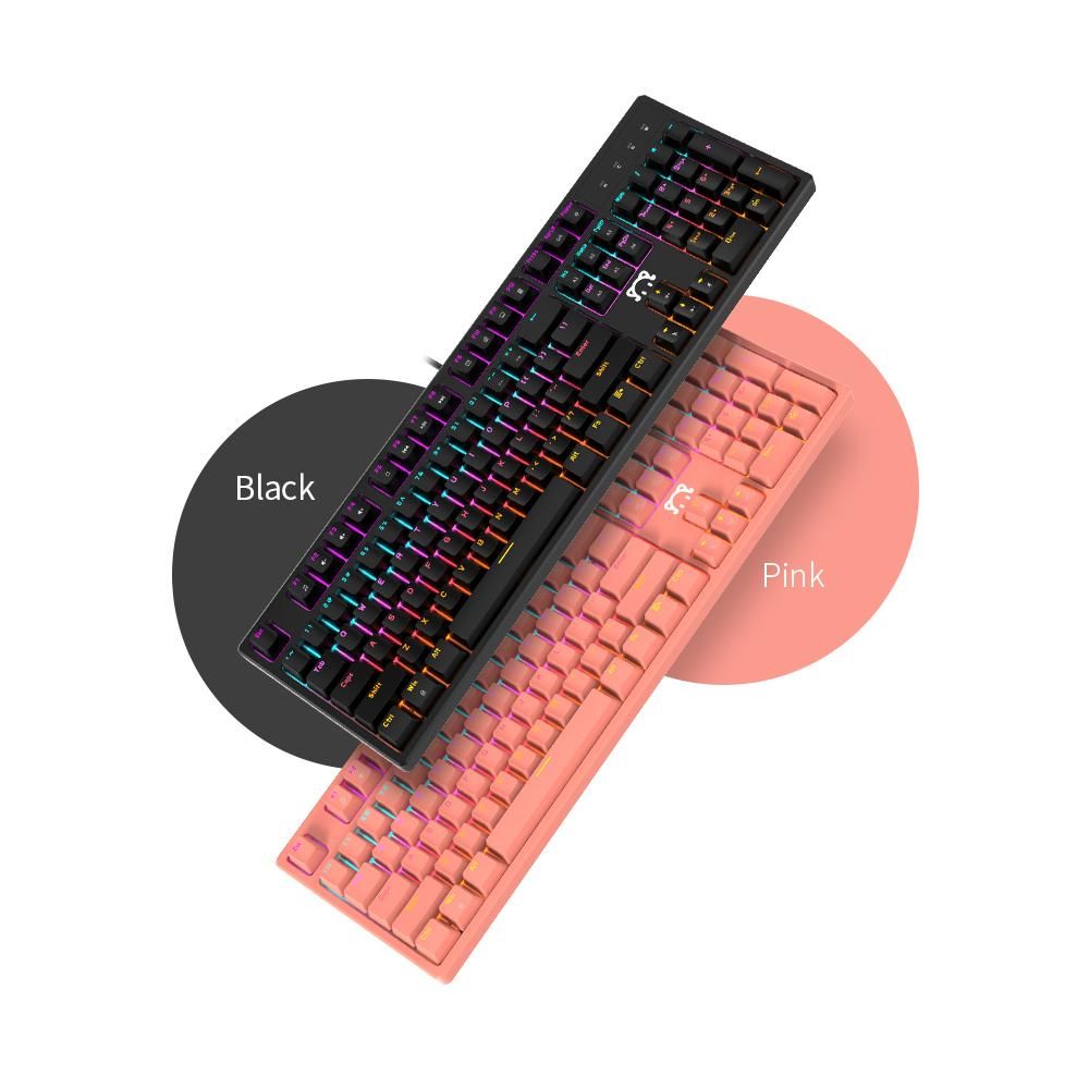 DaiDai STK131 USB Wired Mechanical Keyboard Mixed Light Keyboard 104 Keys Gaming Office Keyboard Ergonomic Design Black (Blue Switch)