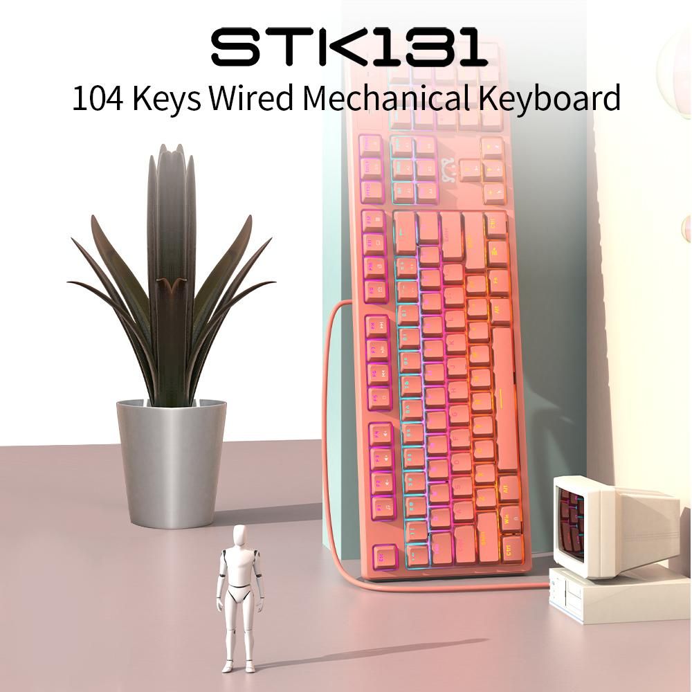 DaiDai STK131 USB Wired Mechanical Keyboard Mixed Light Keyboard 104 Keys Gaming Office Keyboard Ergonomic Design Black (Blue Switch)