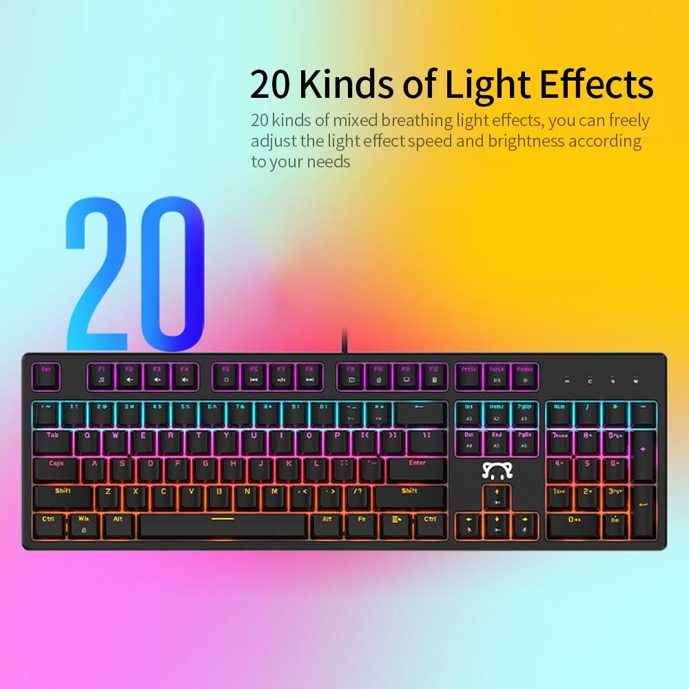 DaiDai STK131 USB Wired Mechanical Keyboard Mixed Light Keyboard 104 Keys Gaming Office Keyboard Ergonomic Design Black (Blue Switch)