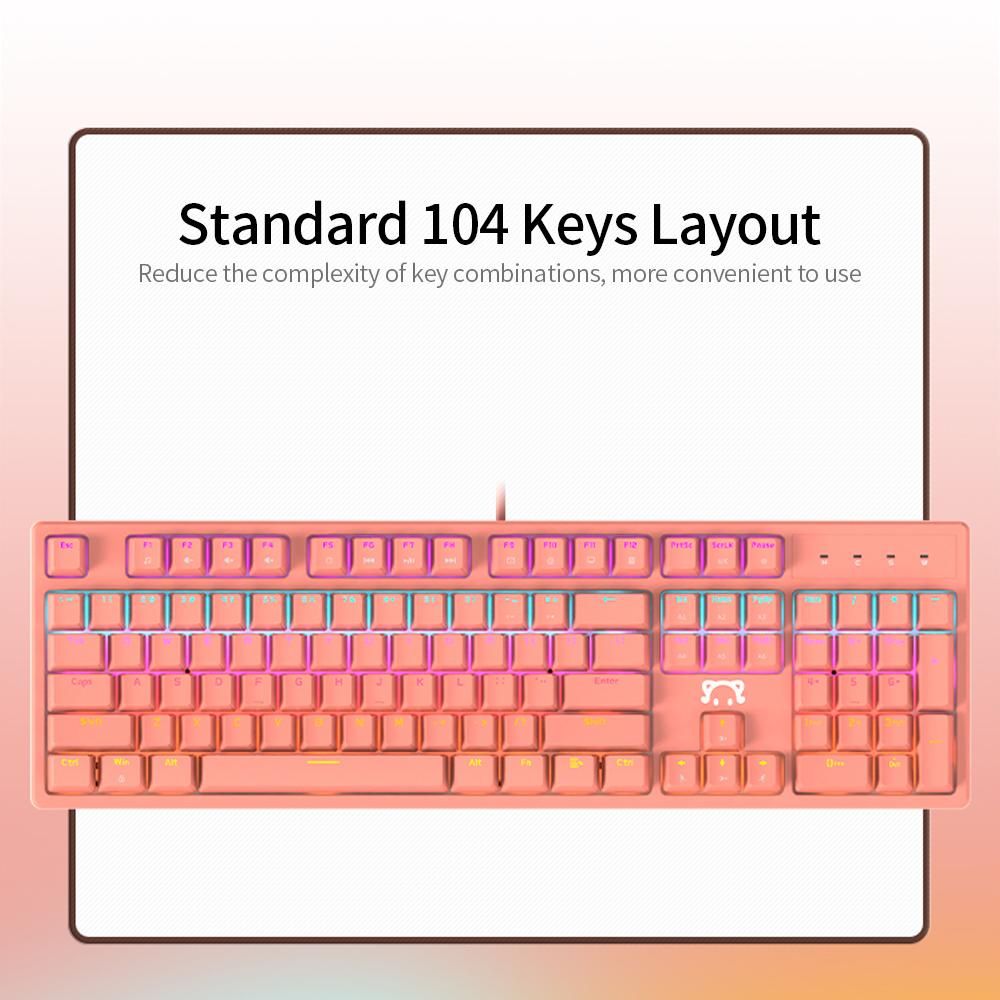DaiDai STK131 USB Wired Mechanical Keyboard Mixed Light Keyboard 104 Keys Gaming Office Keyboard Ergonomic Design Black (Blue Switch)