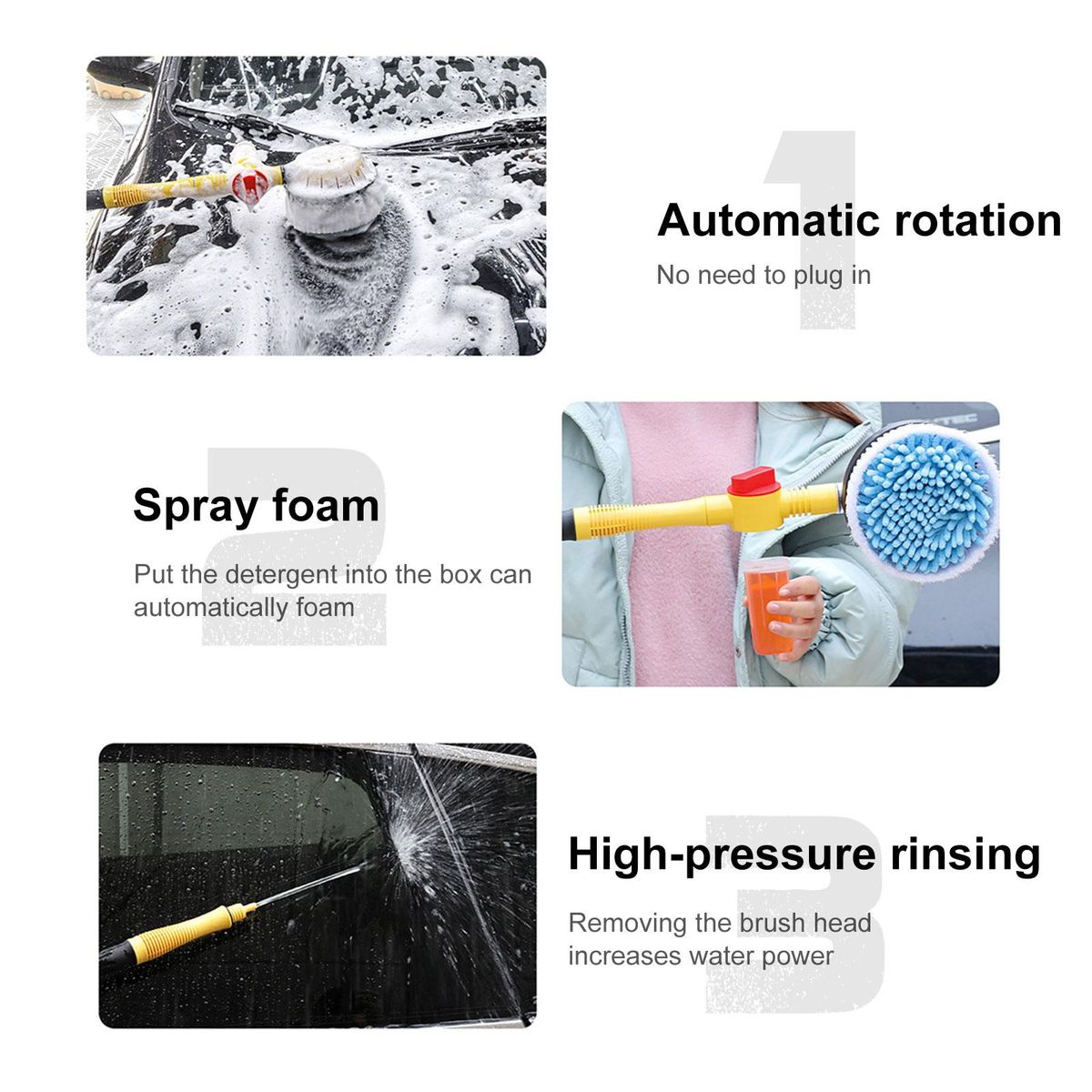 Car Wash Brush, Car Cleaning Kit, 360° Spin Car Wash Mop, High-pressure Foam Car Cleaning Brush, Detachable & Extendable Scrub Brush, For Car Home Cleaning & Garden Use