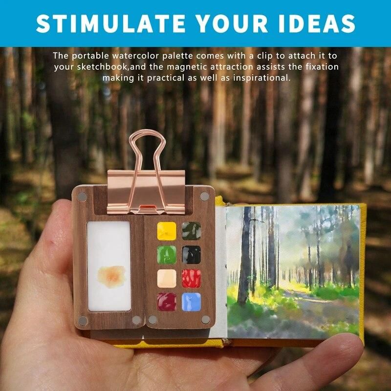8 Grid Portable Sketchbook Palette, Wooden Colour Palette Box, With A Clip (Without Paint)