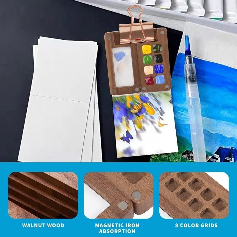 8 Grid Portable Sketchbook Palette, Wooden Colour Palette Box, With A Clip (Without Paint)