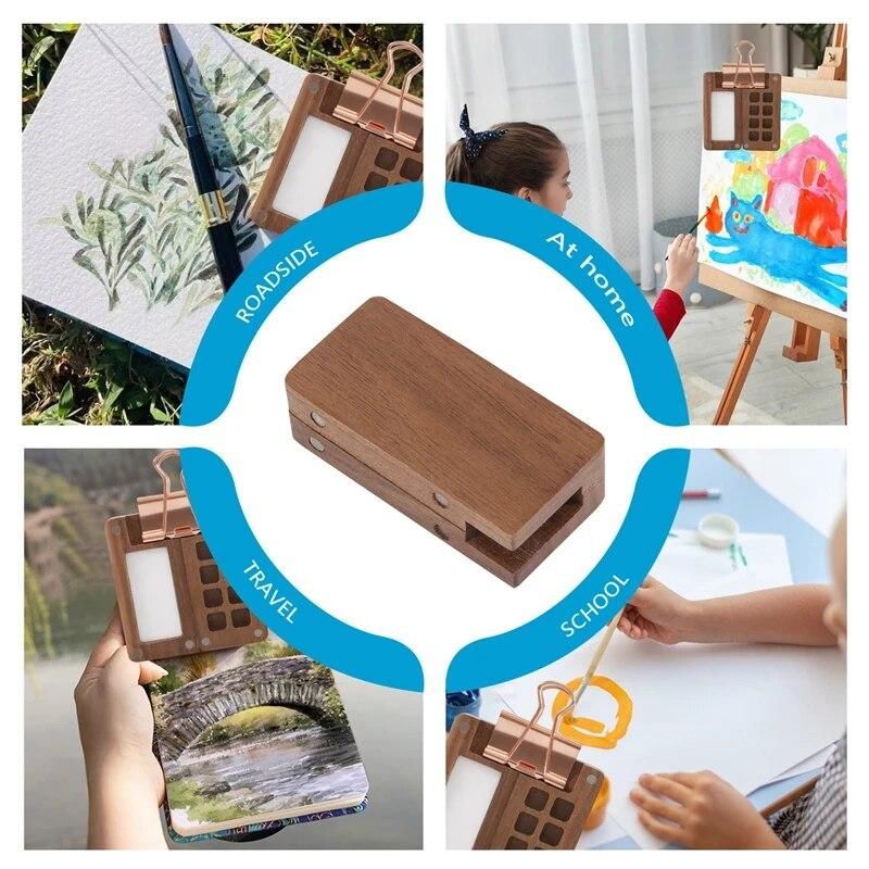 8 Grid Portable Sketchbook Palette, Wooden Colour Palette Box, With A Clip (Without Paint)