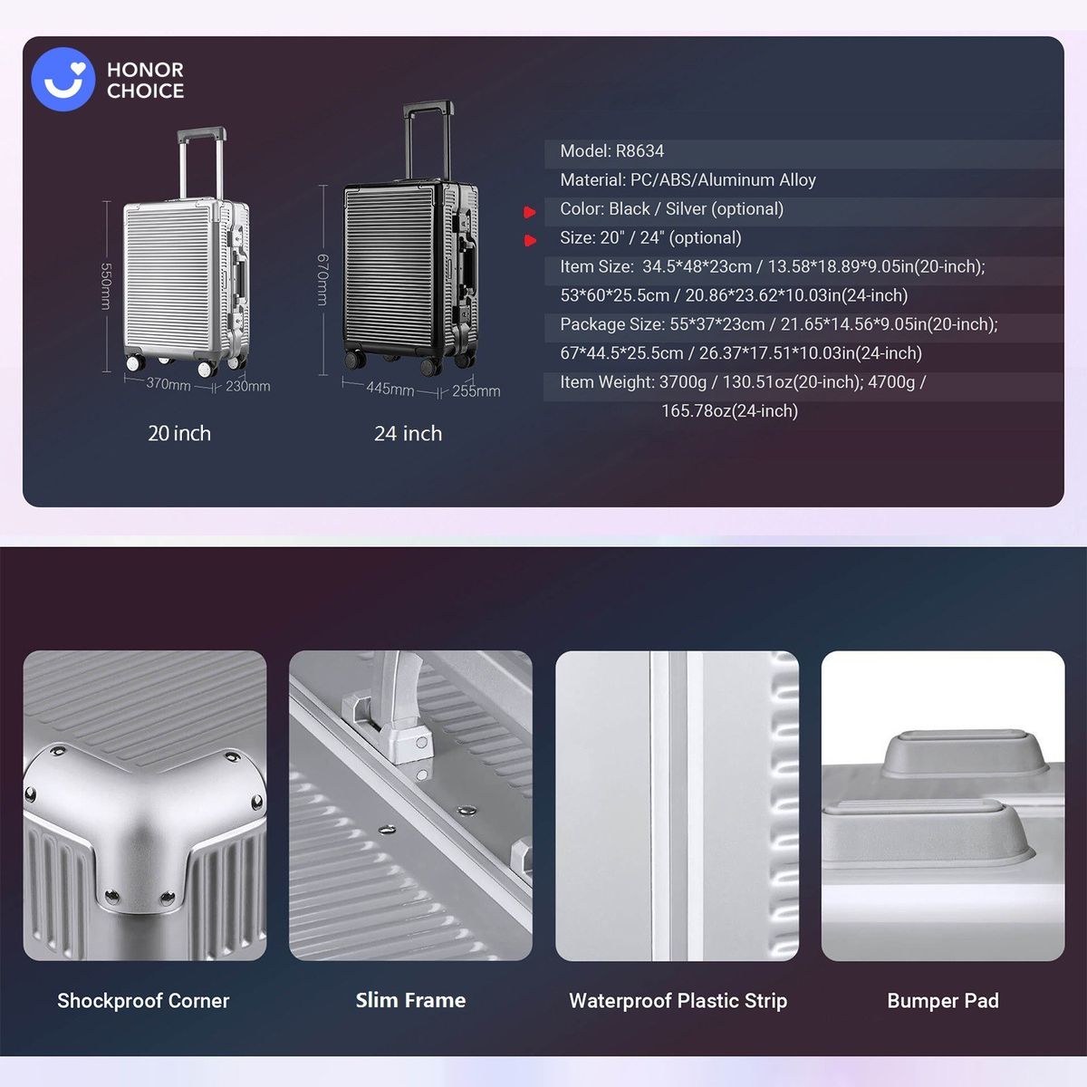 20 Inch Aluminum Alloy Hardshell Luggage Lighweight Carry-on