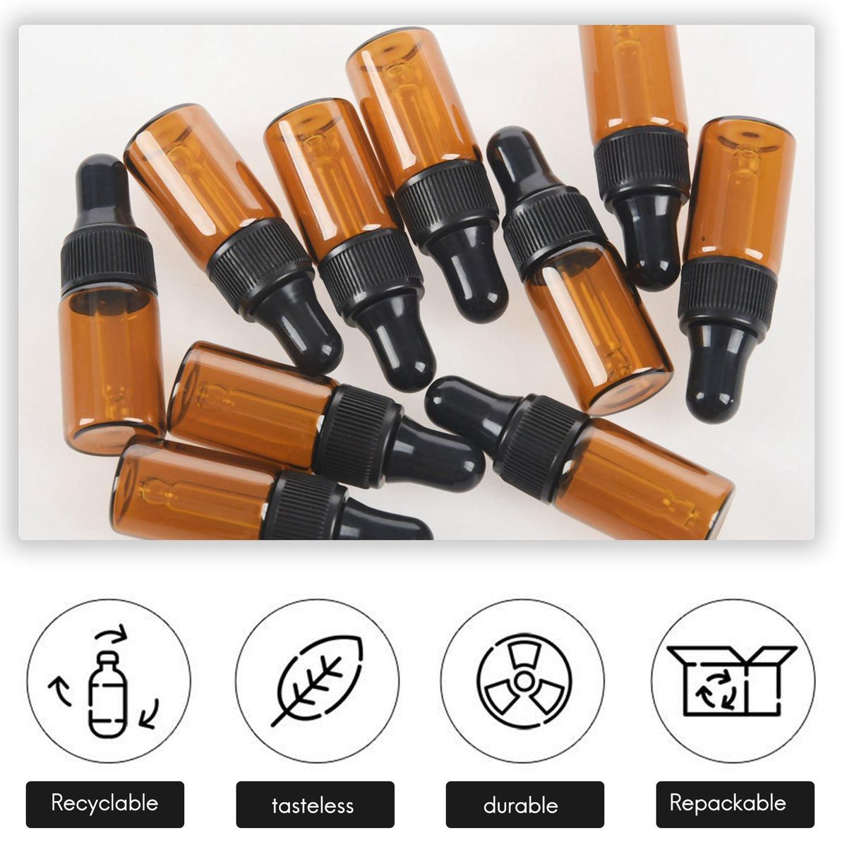 10pcs 3ml Empty brown Glass Dropper Bottles with Pipette for Oil