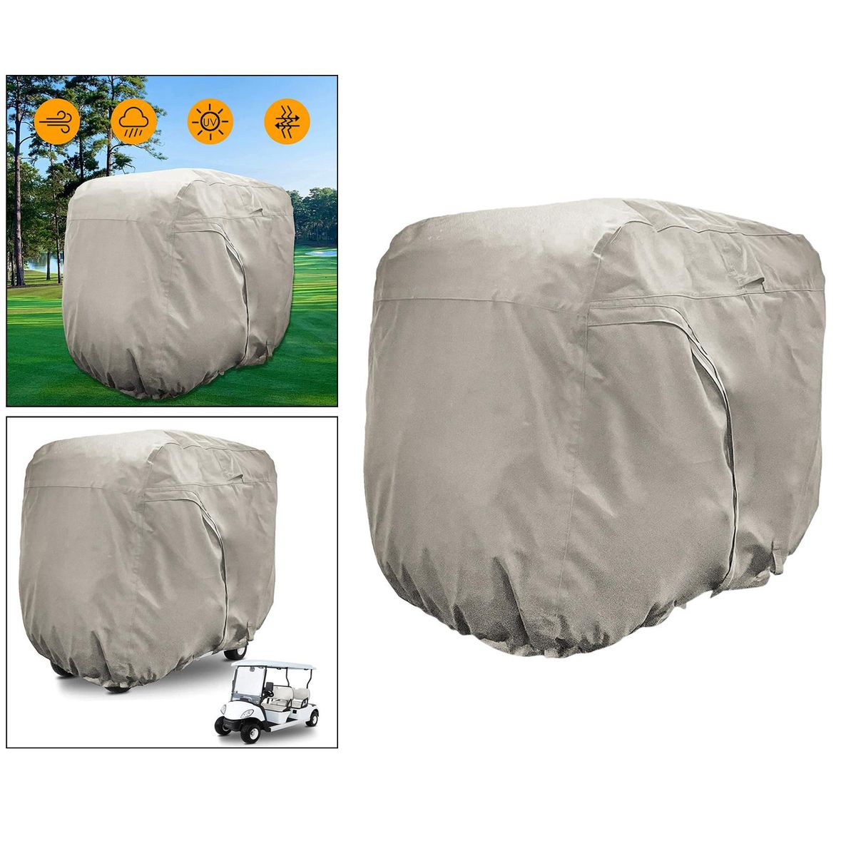 Premium Golf Cart Cover 2-Passenger Buggy Rain Cover Dustcover Khaki