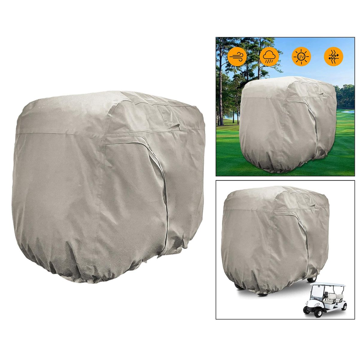 Premium Golf Cart Cover 2-Passenger Buggy Rain Cover Dustcover Khaki
