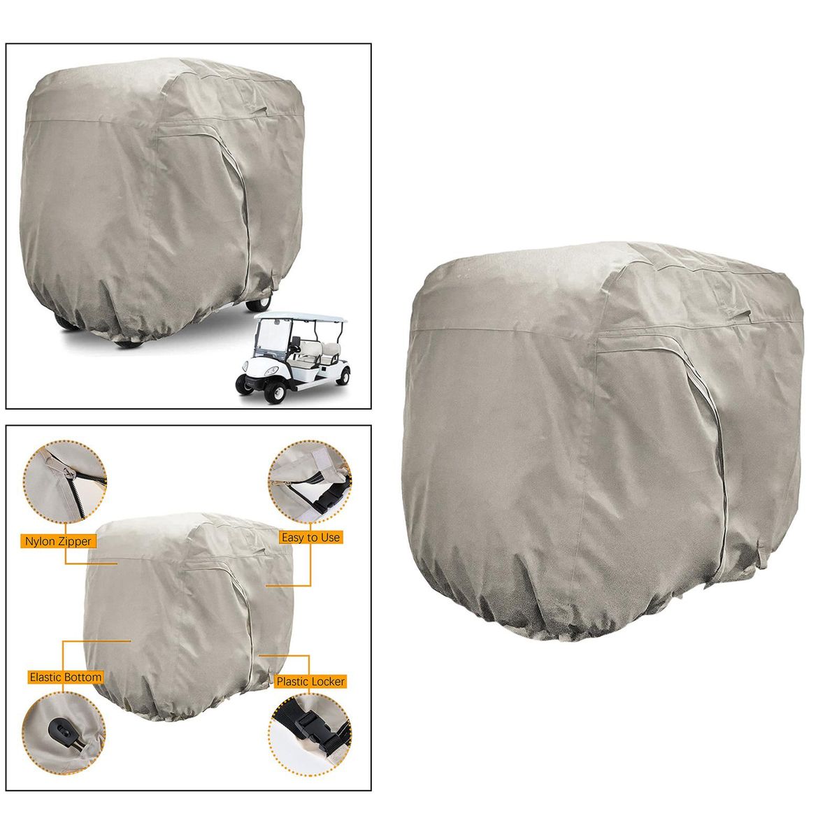 Premium Golf Cart Cover 2-Passenger Buggy Rain Cover Dustcover Khaki