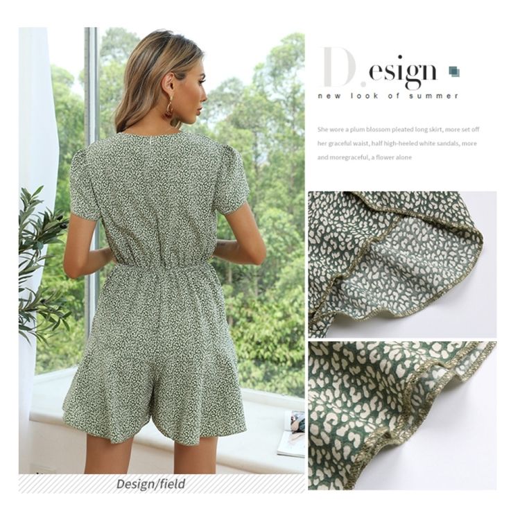 Women Green Leopard Print Wide-leg Jumpsuit
