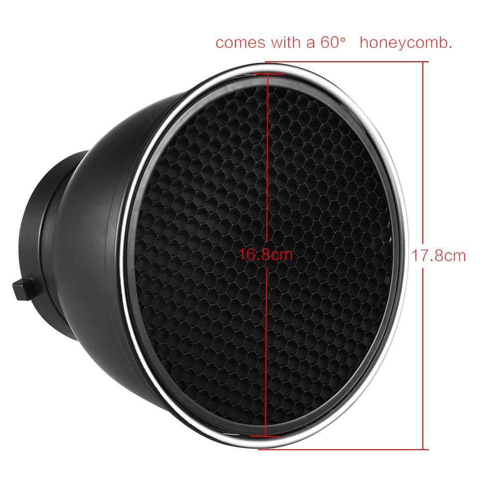 7'' Standard Reflector Diffuser Lamp Shade Dish with 60° Honeycomb Grid for Bowens Mount Studio Strobe Flash Light Speedlite