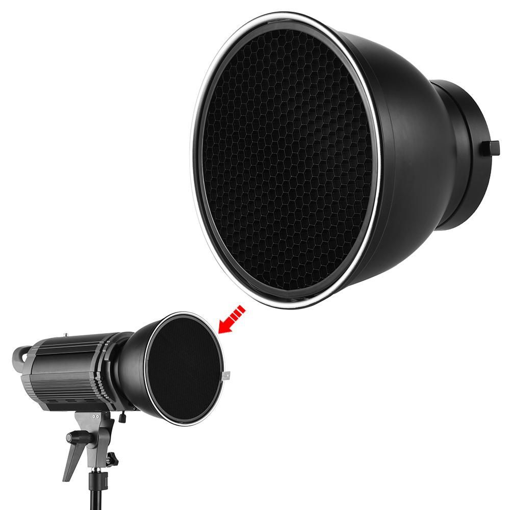 7'' Standard Reflector Diffuser Lamp Shade Dish with 60° Honeycomb Grid for Bowens Mount Studio Strobe Flash Light Speedlite