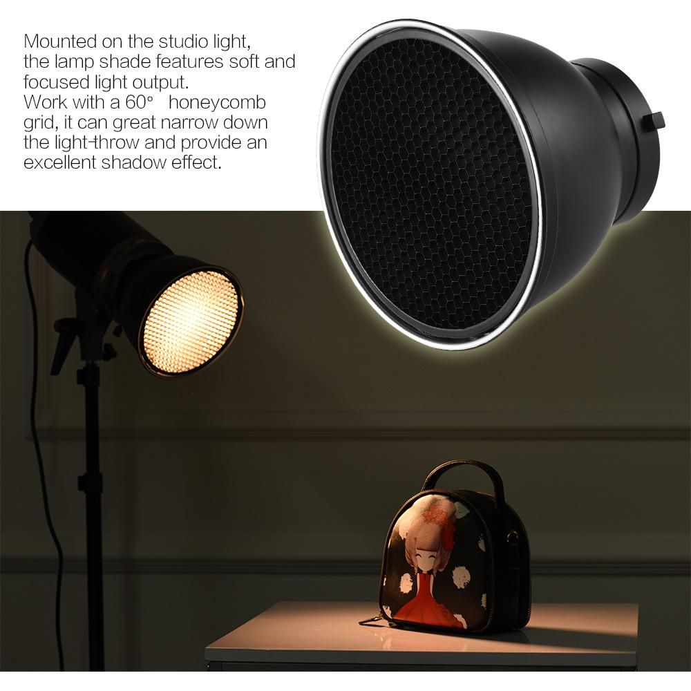 7'' Standard Reflector Diffuser Lamp Shade Dish with 60° Honeycomb Grid for Bowens Mount Studio Strobe Flash Light Speedlite