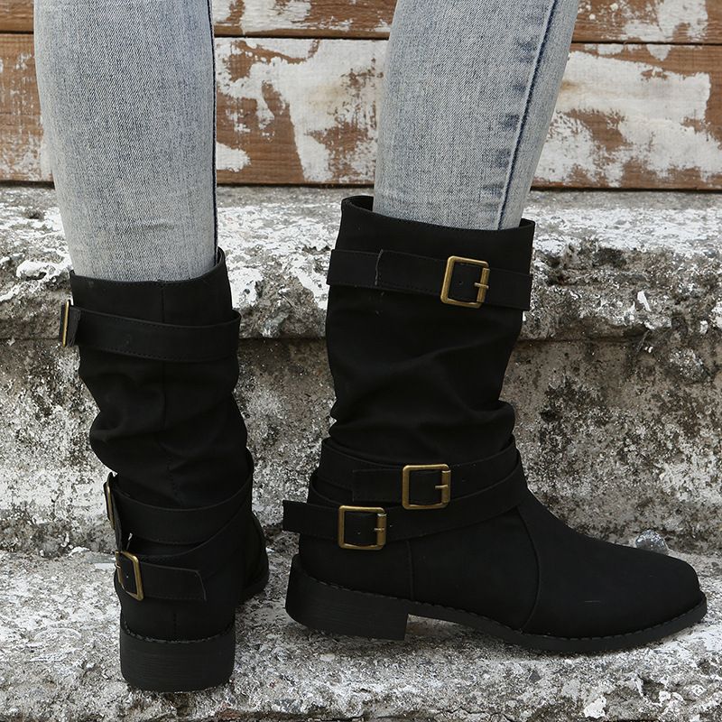 New Ladies Boots Lady Shoes Party Women Boots Mid Calf Boots Square Heels Knee Black
