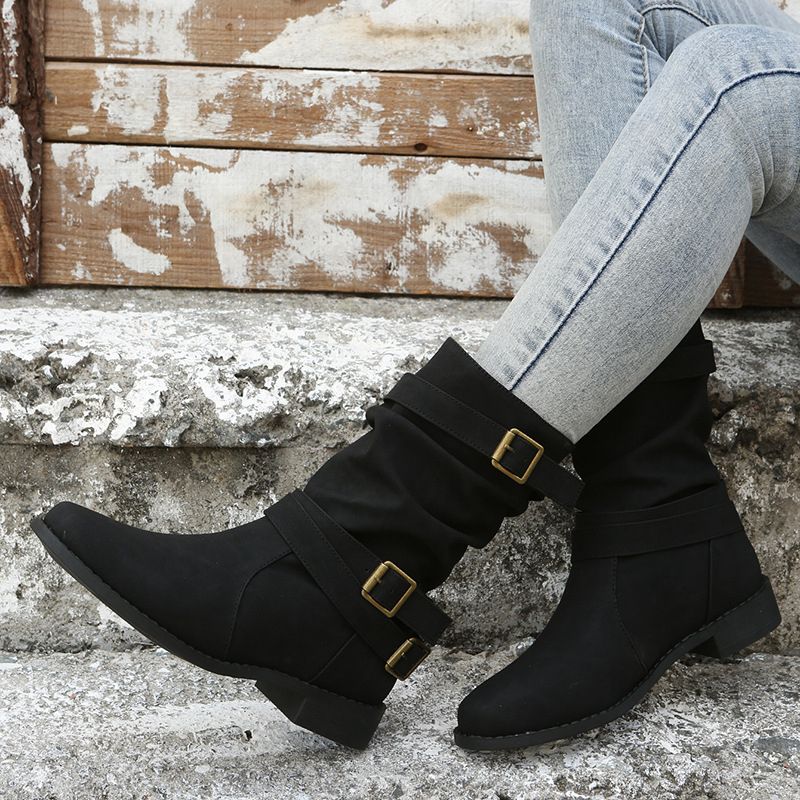New Ladies Boots Lady Shoes Party Women Boots Mid Calf Boots Square Heels Knee Black