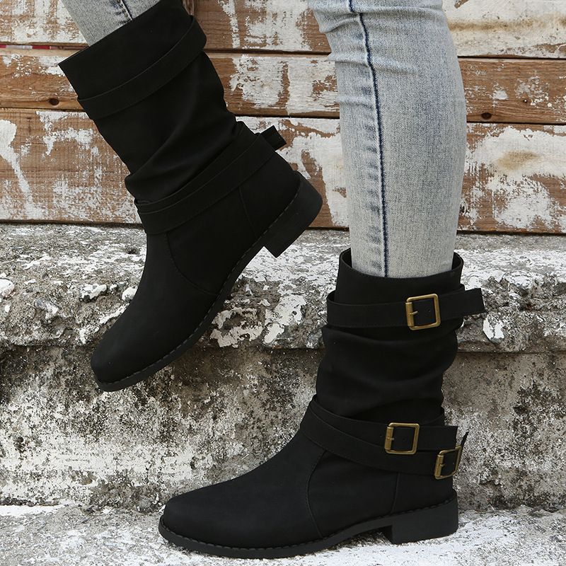 New Ladies Boots Lady Shoes Party Women Boots Mid Calf Boots Square Heels Knee Black