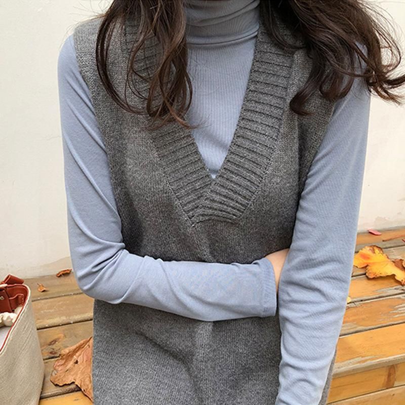 Autumn outfit paired with small and tall Korean fashion sweater set, medium length casual shirt and