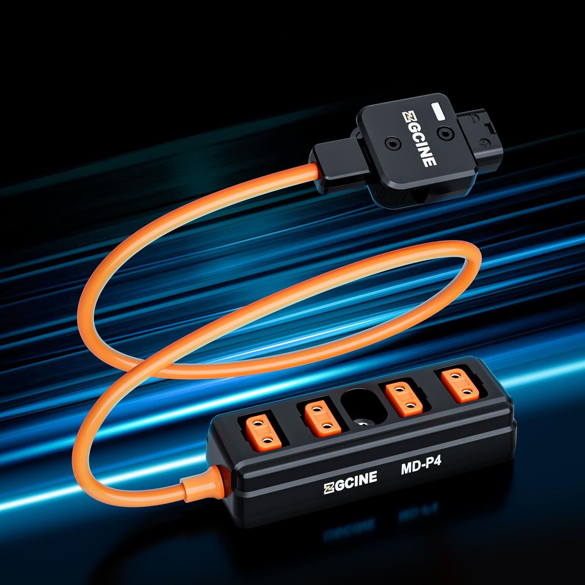 ZGCINE MD-P4 D-Tap Splitter Cable 180° Rotatable D-Tap Male Plug to 4 D-Tap Female Ports Power Supply for V-mount Battery D-Tap Power Hub 60cm Cable Length