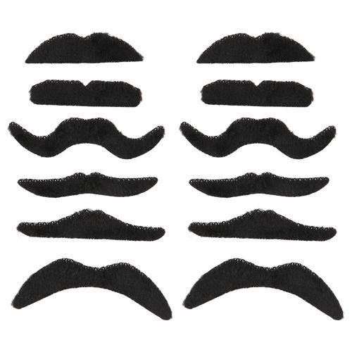 12 Pack Self Adhesive Assorted Fake Moustache / Mustache