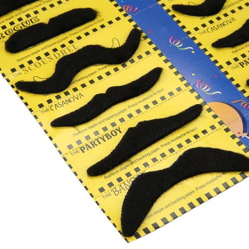 12 Pack Self Adhesive Assorted Fake Moustache / Mustache