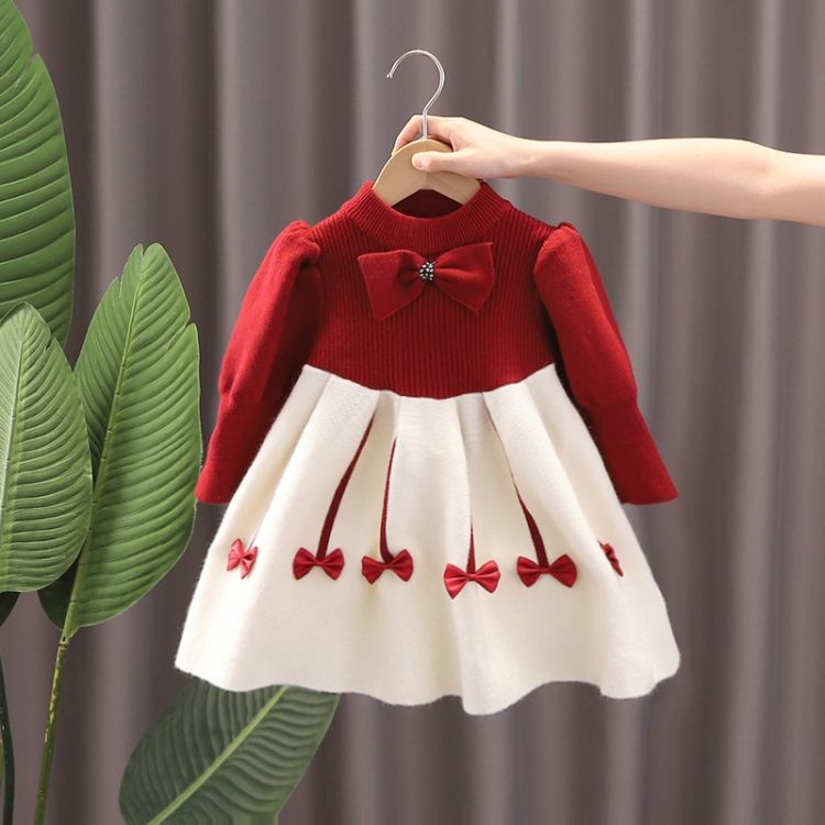Girls Bubble Sleeve Knitted Princess Dress