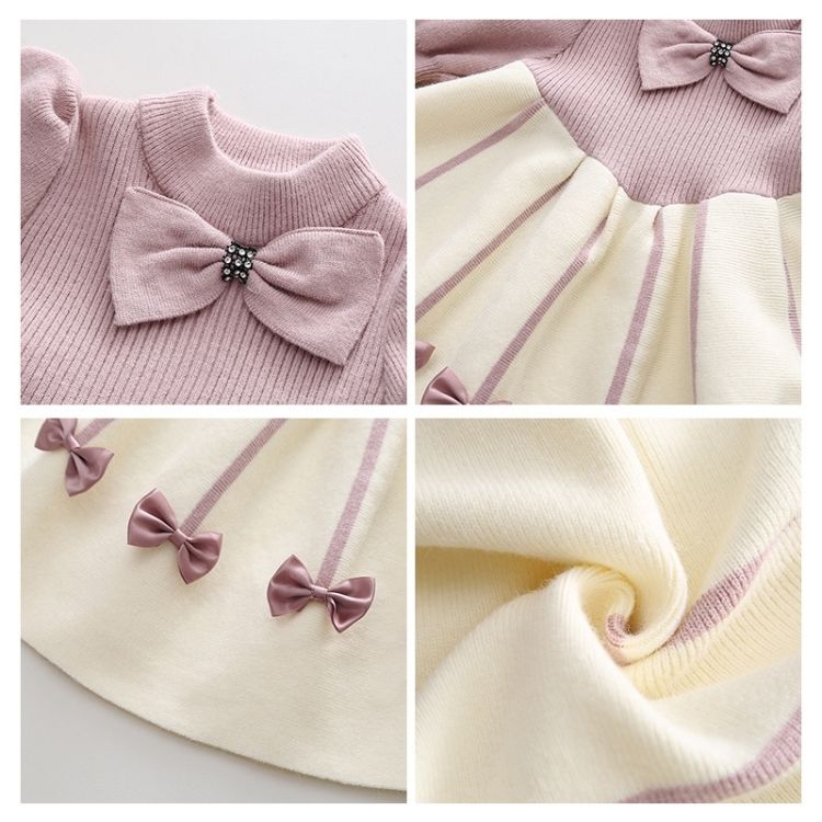 Girls Bubble Sleeve Knitted Princess Dress