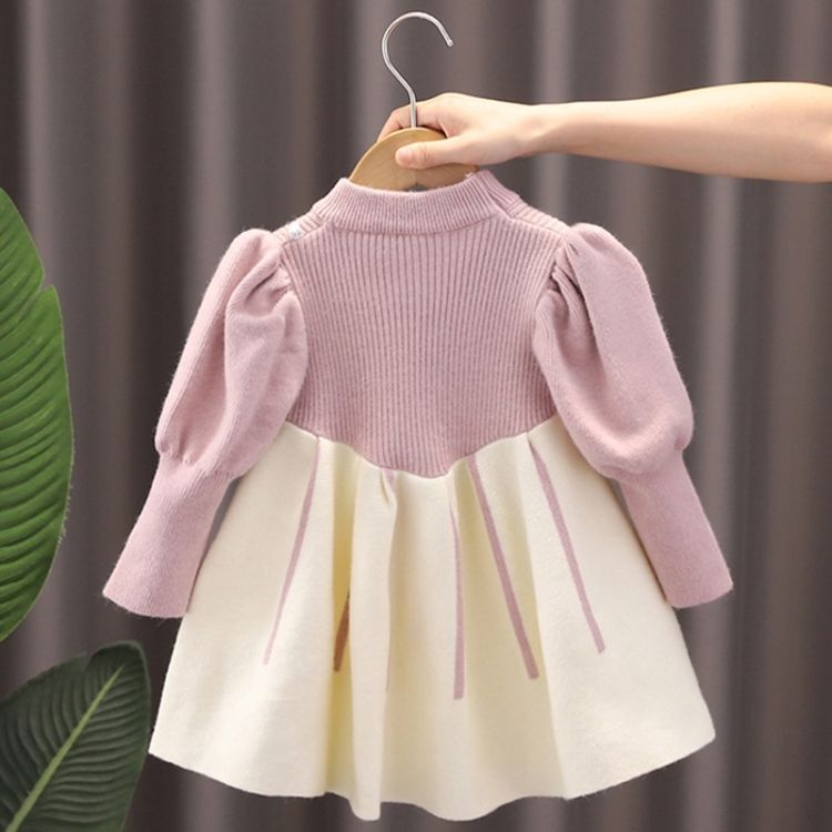 Girls Bubble Sleeve Knitted Princess Dress