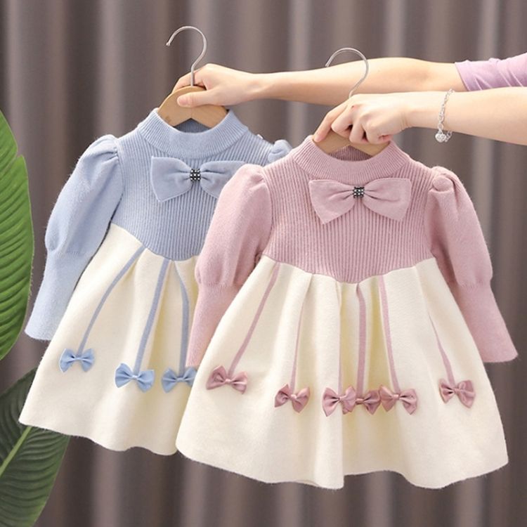 Girls Bubble Sleeve Knitted Princess Dress