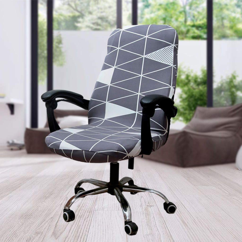 Rotating Chair Slipcover Stretch Desk Seat Cover Geometry Style