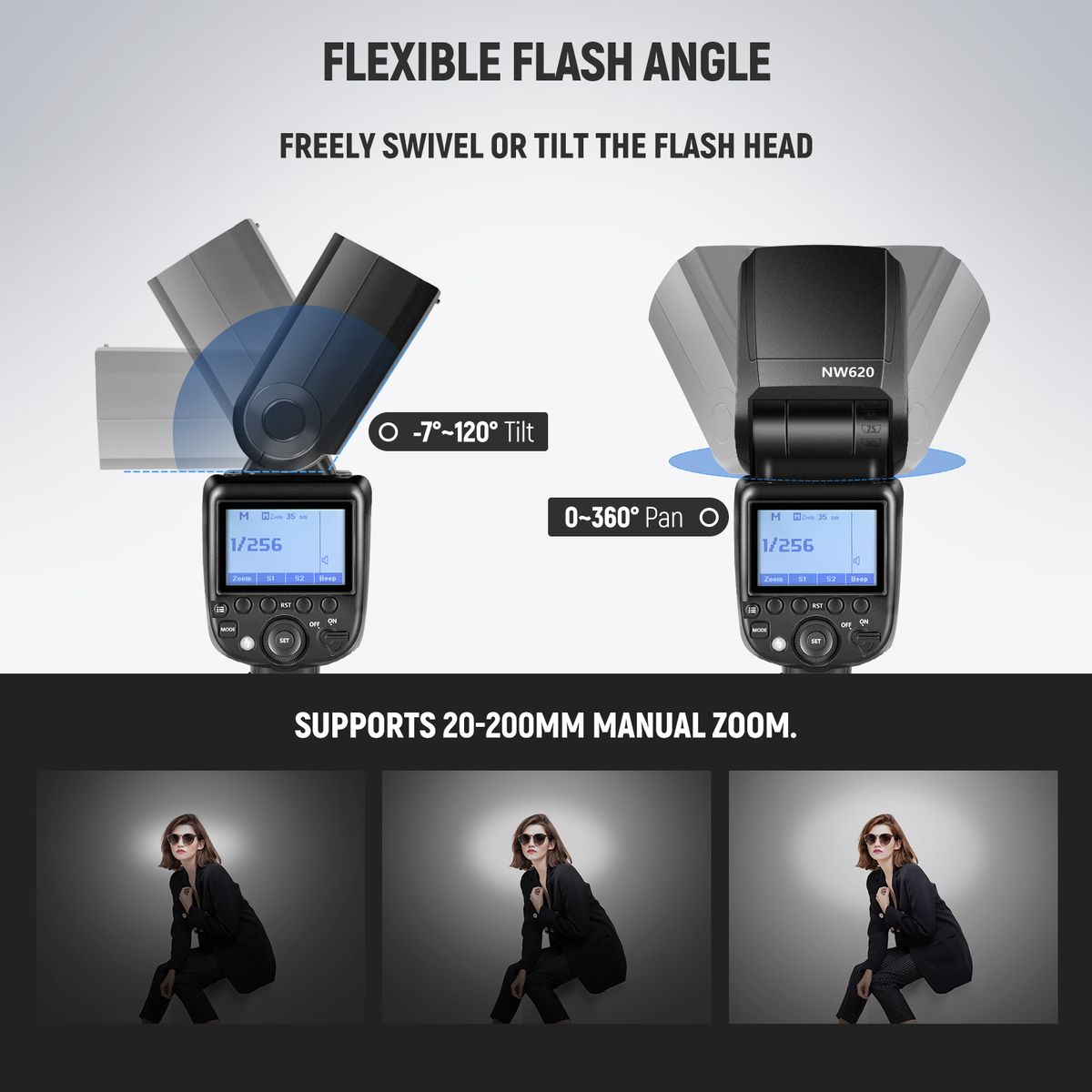 NW620 GN60 Speedlite Flash For Canon Nikon Panasonic Olympus Pentax Fijifilm DSLRs And Mirrorless Cameras And Sony With Mi Hot Shoe Like A9 A7 A7II A7III A7R III A7RII A7SII A6000 A6300 A6500