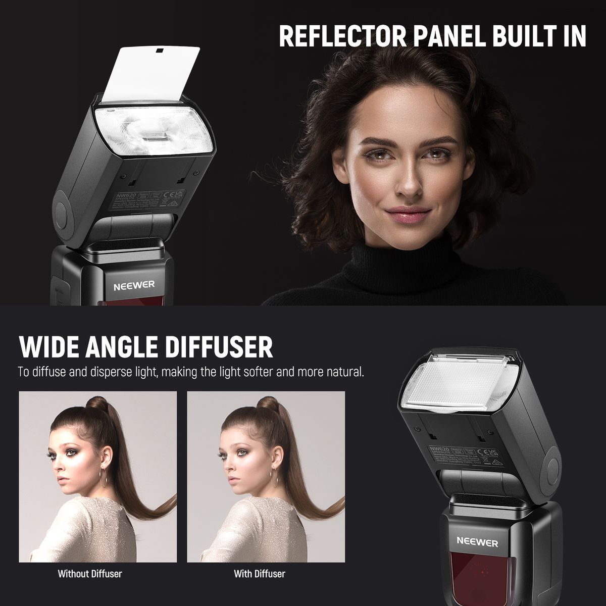 NW620 GN60 Speedlite Flash For Canon Nikon Panasonic Olympus Pentax Fijifilm DSLRs And Mirrorless Cameras And Sony With Mi Hot Shoe Like A9 A7 A7II A7III A7R III A7RII A7SII A6000 A6300 A6500